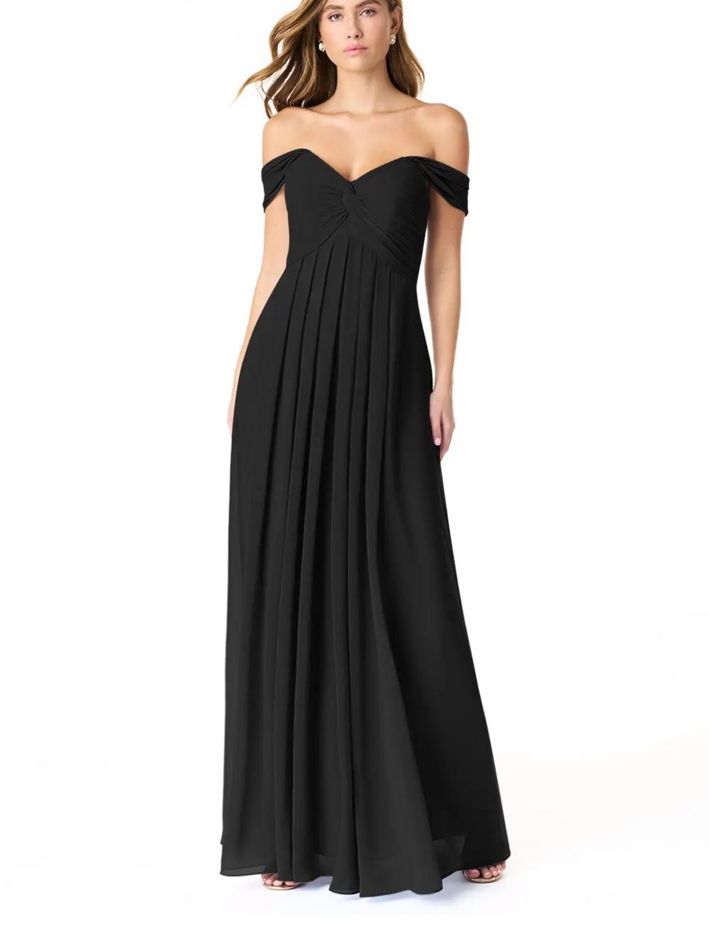 Azazie Black One-Shoulder Pleated Evening Gown